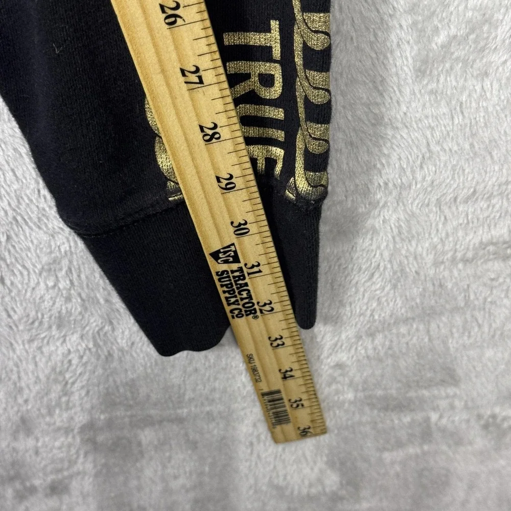 True Religion Hoodie Mens Large Black Full Zip Sweatshirt Gold Chain Sleeve‎